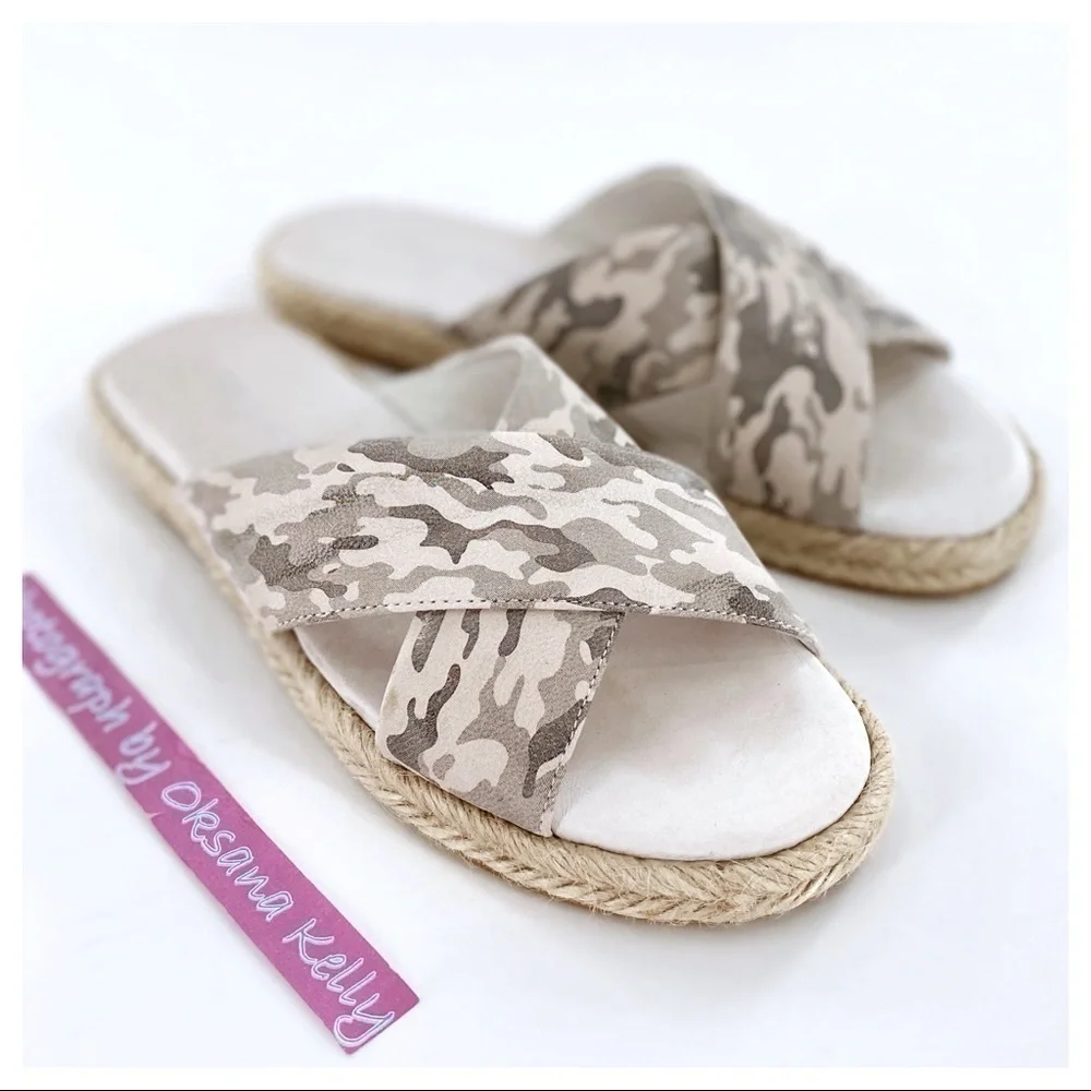 J/Slides Reva Camo Espadrille Sandal Leather Sz 6
